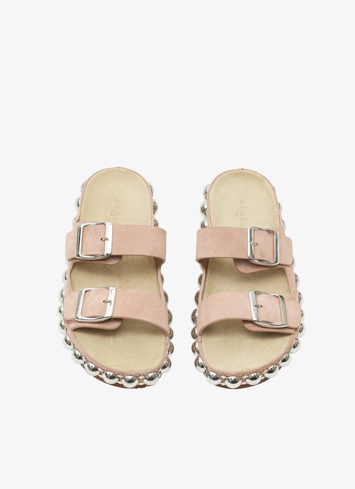 VELVET LEATHER MULTI-STRAP BOMBE MULES ALAÏA BLUSH VELVET LEATHER MULTI-STRAP BOMBE MULES